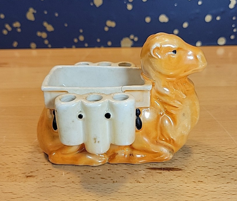Antique Czech Camel Cigarette Holder Pottery 1920s Luster Wear READ